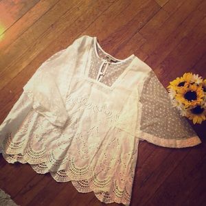 White eyelet, lace shirt